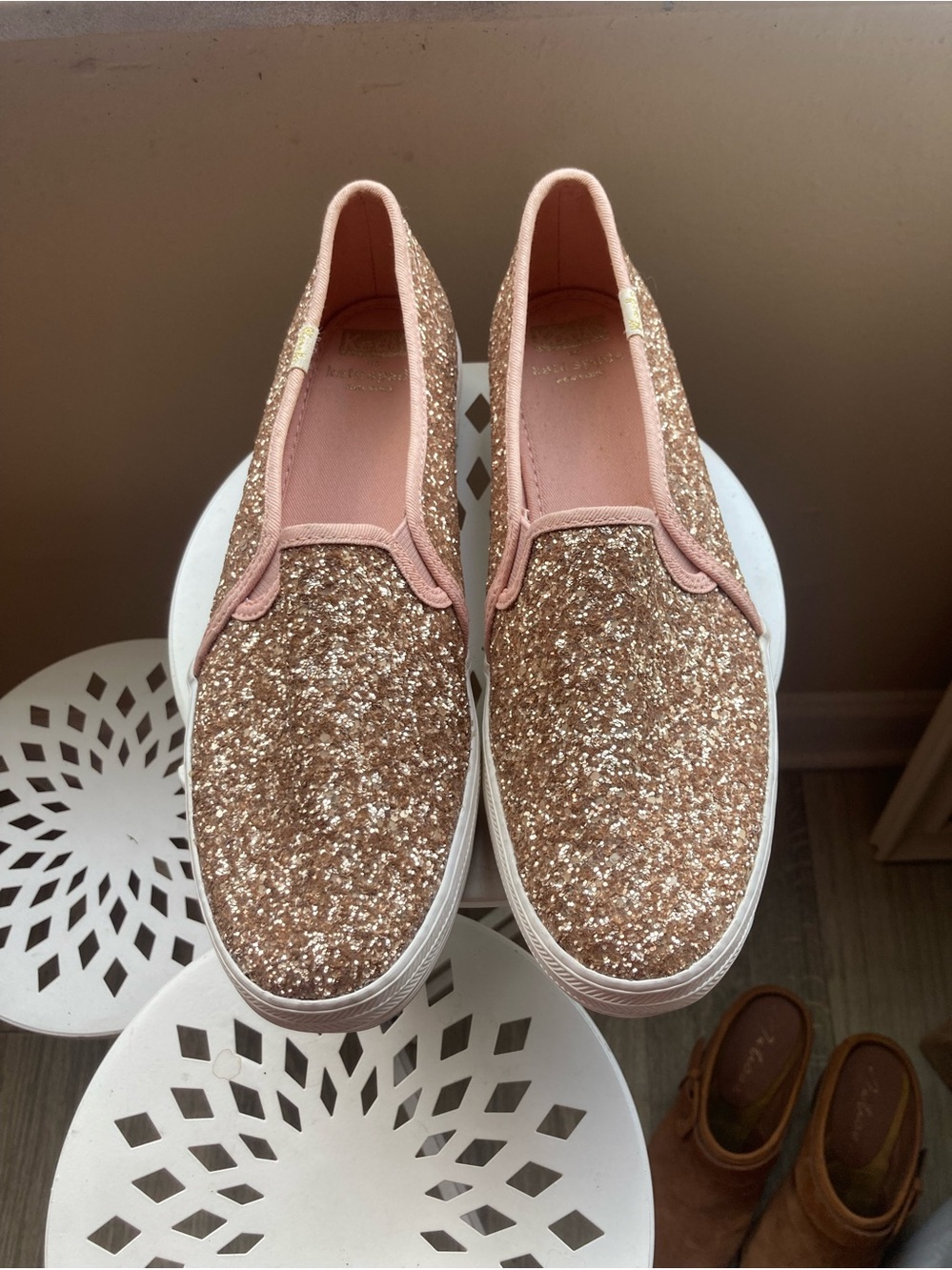 Kate Spade Glitter Slip-On Sneakers - Rose Gold Size 8.5